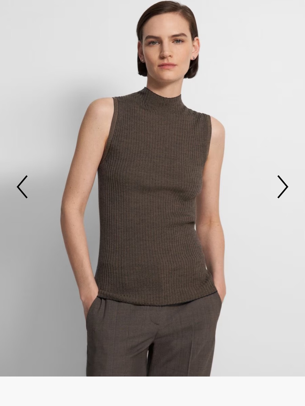 Theory Sleeveless Mock Neck Rib Knit Top in Brown